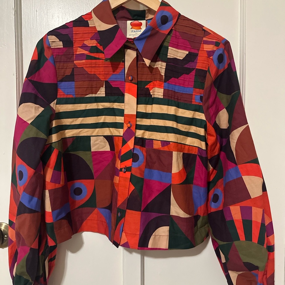 Farm Rio Tropical Floral Button-Front Cropped Crowd Jacket Shirt – Size M